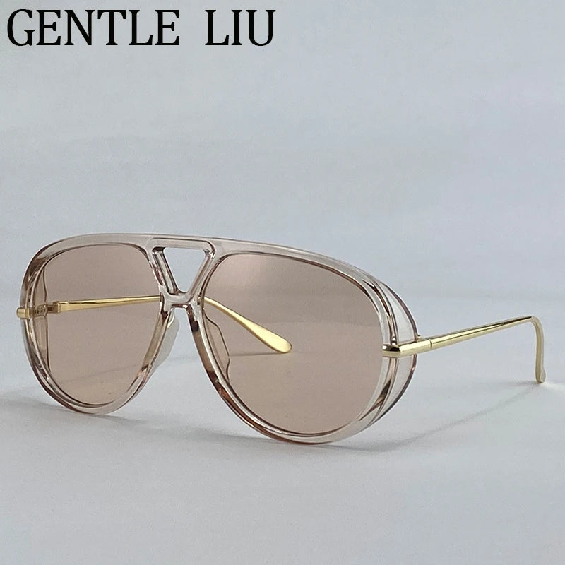 Luxury Punk Oval Sunglasses with Big Frame