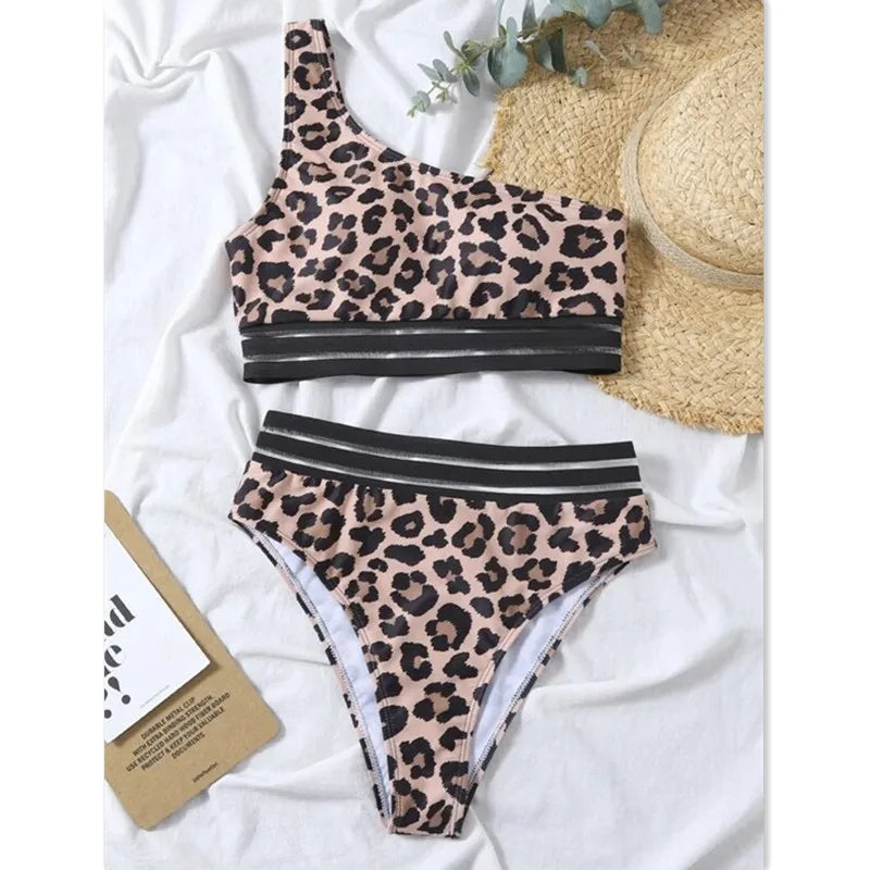 Elegant Green Floral High Waist Bikini
