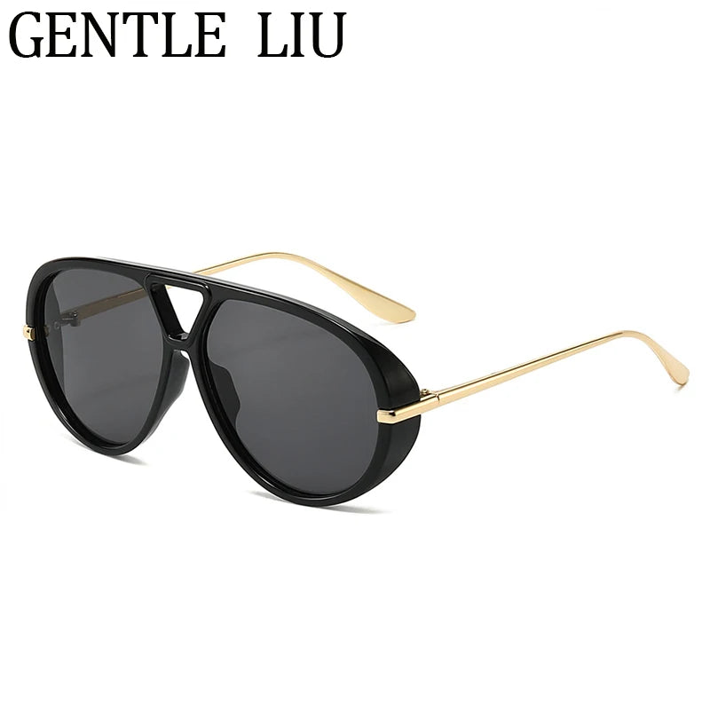 Luxury Punk Oval Sunglasses with Big Frame