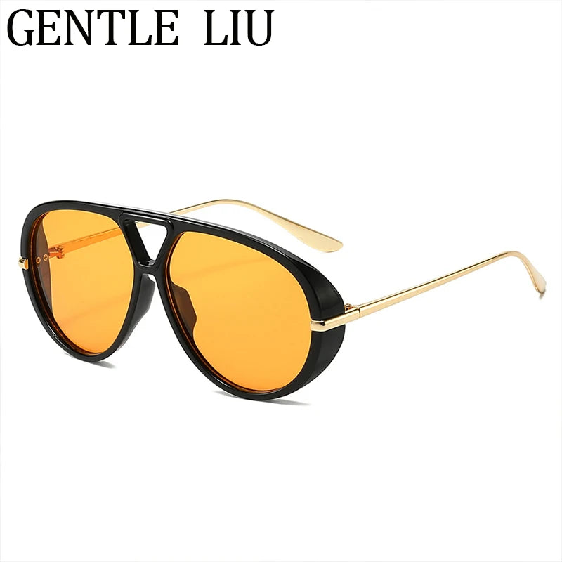 Luxury Punk Oval Sunglasses with Big Frame