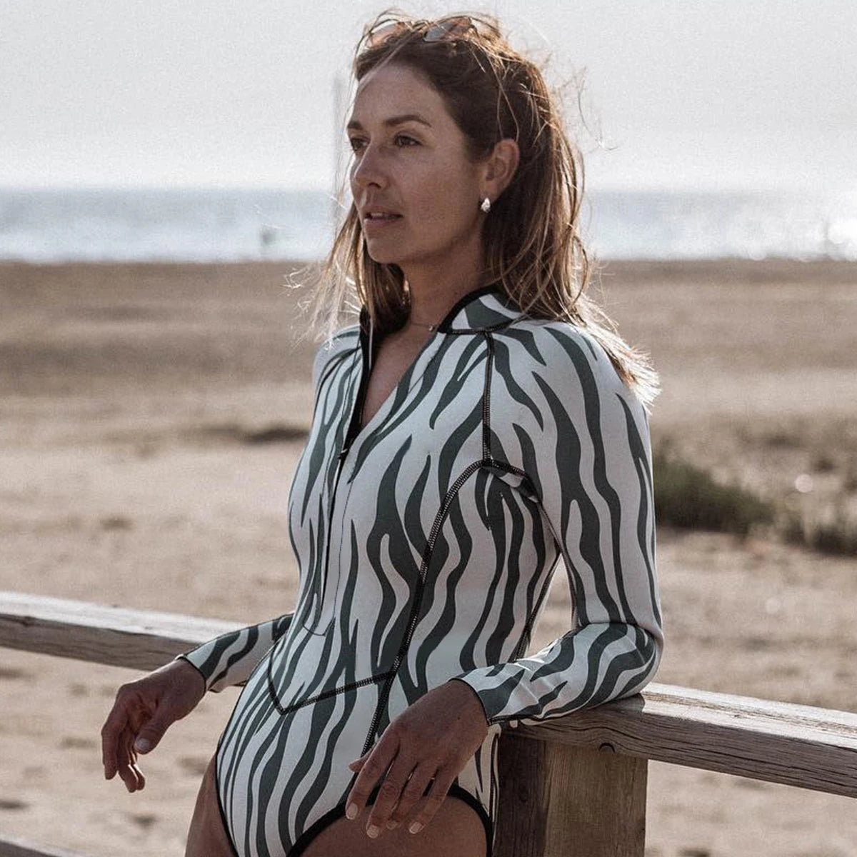 Striped Long Sleeves Swimwear
