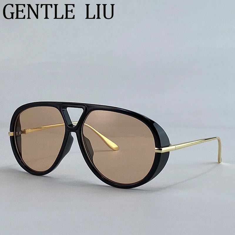 Luxury Punk Oval Sunglasses with Big Frame
