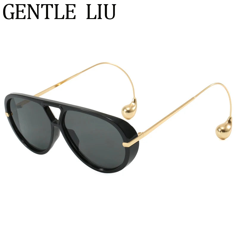 Luxury Punk Oval Sunglasses with Big Frame