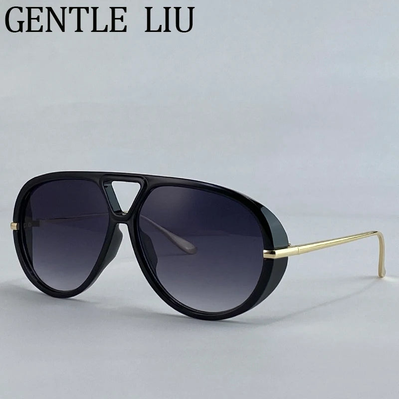 Luxury Punk Oval Sunglasses with Big Frame