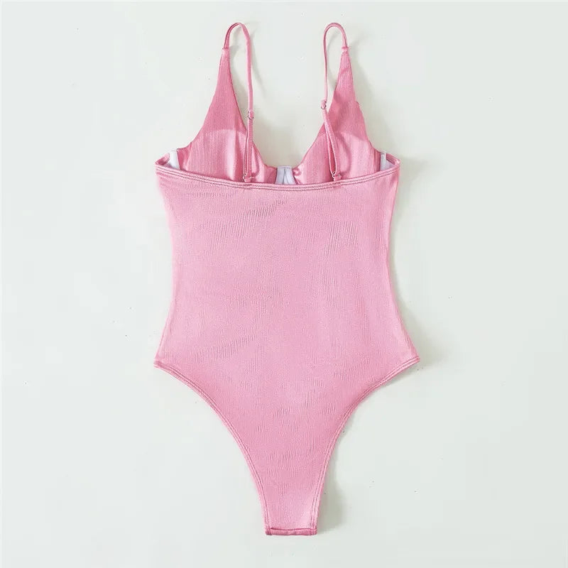 Elegant One Piece Pink Beachwear for Ladies