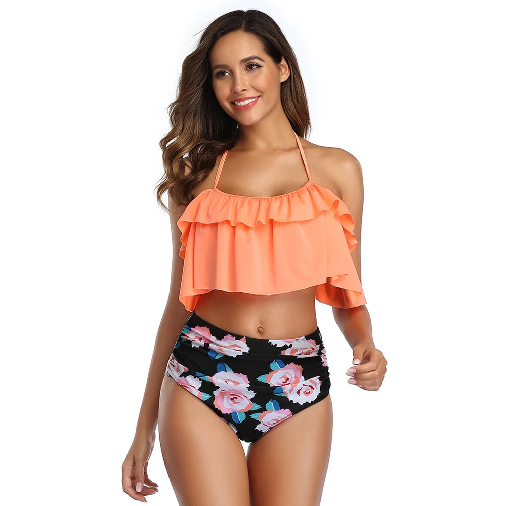 Ruffled Halter High-waist Bikini Set