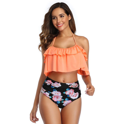 Ruffled Halter High-waist Bikini Set