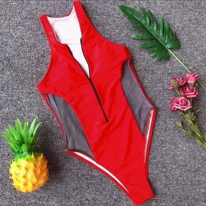 Vintage High Cut Zipper Monokini