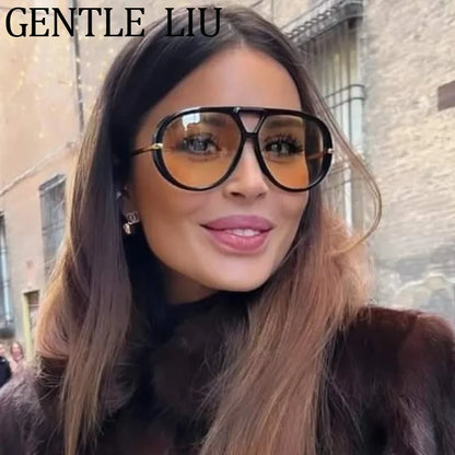 Luxury Punk Oval Sunglasses with Big Frame