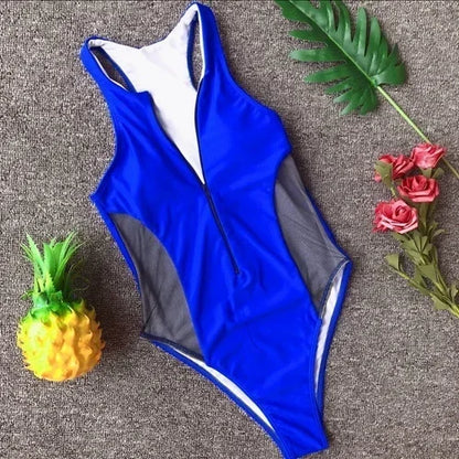 Vintage High Cut Zipper Monokini