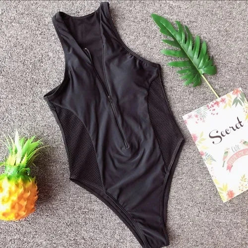Vintage High Cut Zipper Monokini