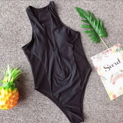 Vintage High Cut Zipper Monokini