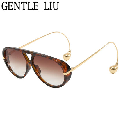 Luxury Punk Oval Sunglasses with Big Frame