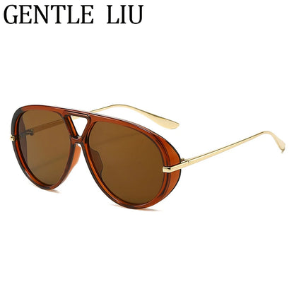Luxury Punk Oval Sunglasses with Big Frame