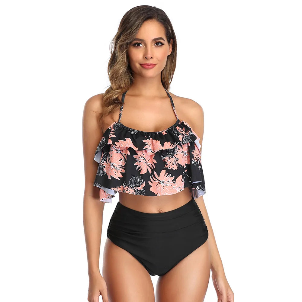 Ruffled Halter High-waist Bikini Set