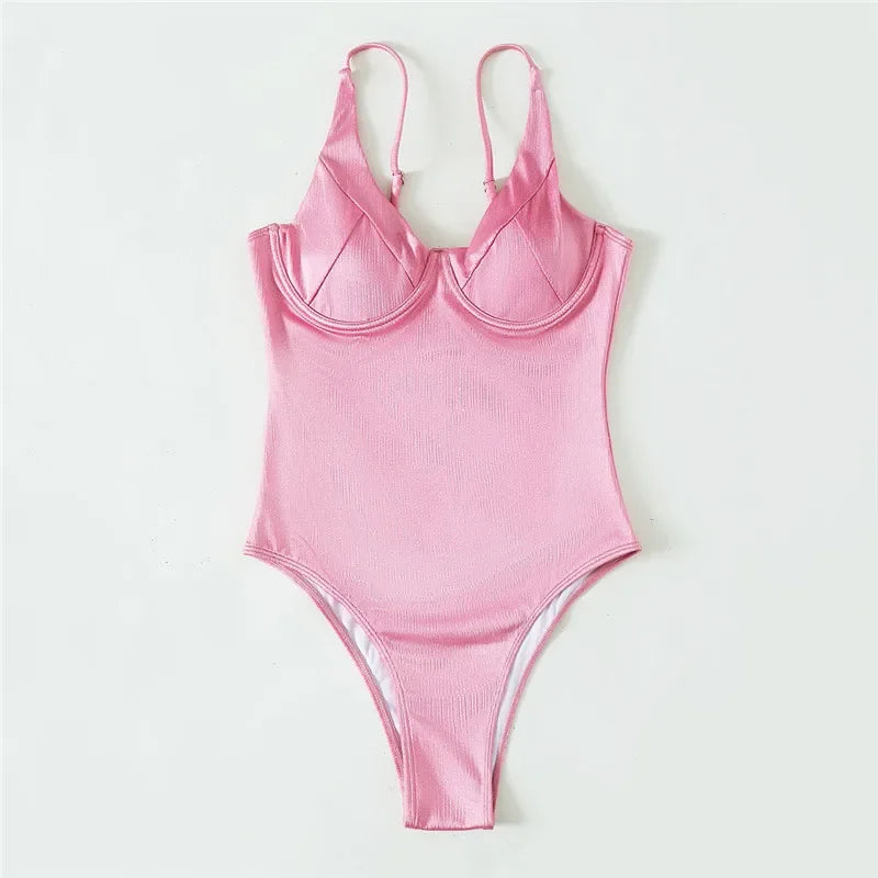 Elegant One Piece Pink Beachwear for Ladies