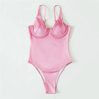 Elegant One Piece Pink Beachwear for Ladies
