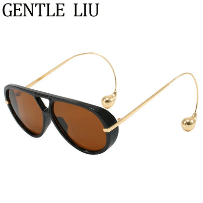 Luxury Punk Oval Sunglasses with Big Frame