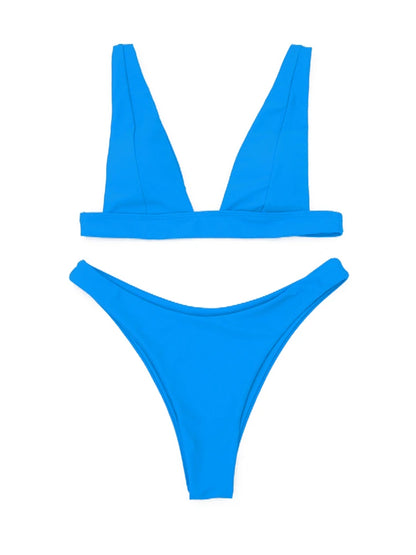 Solid V-neck Bikini SetTwo Piece