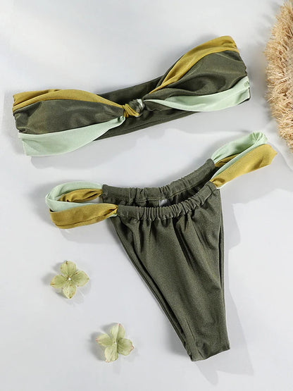 Patchwork Bandeau Bikini Set