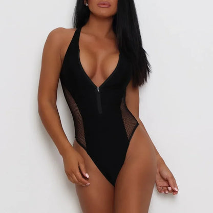 Vintage High Cut Zipper Monokini