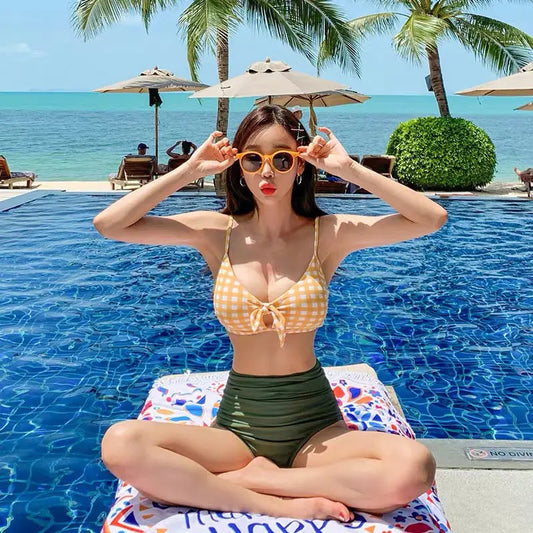 High Waist Plaid Sexy Bikini Set