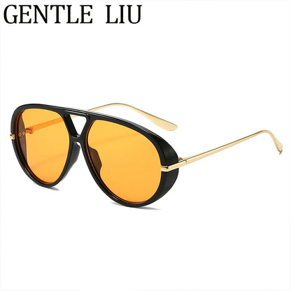Luxury Punk Oval Sunglasses with Big Frame