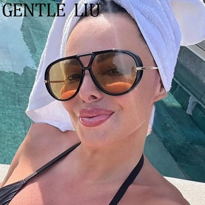 Luxury Punk Oval Sunglasses with Big Frame