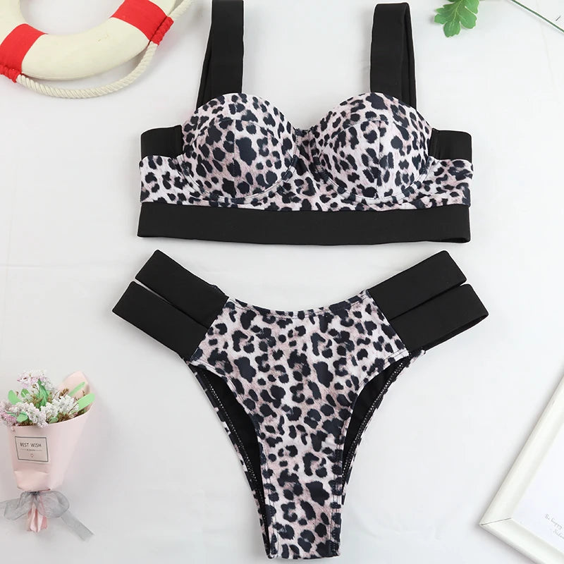 Elegant Green Floral High Waist Bikini