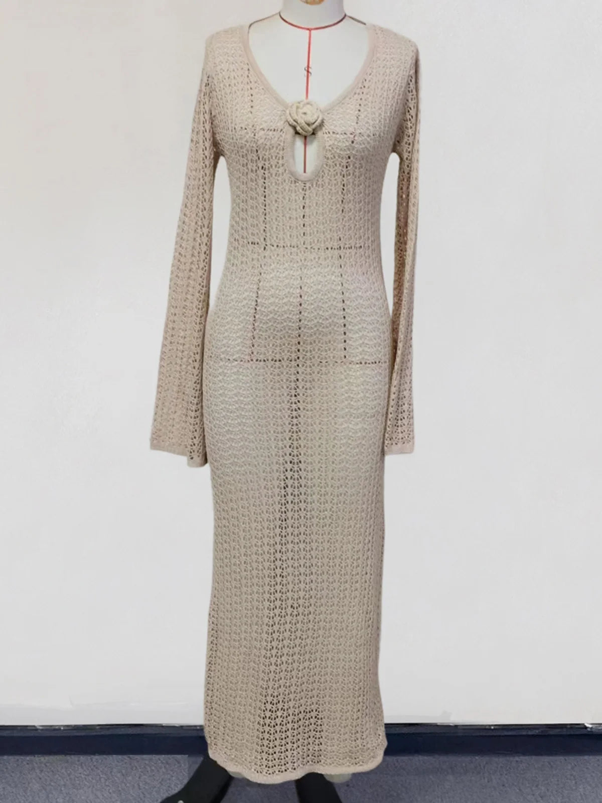 V Neck Crochet Tunic Beach Cover Up Dress