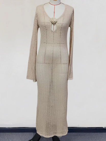 V Neck Crochet Tunic Beach Cover Up Dress
