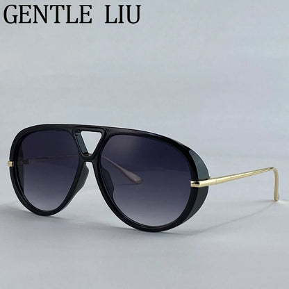 Luxury Punk Oval Sunglasses with Big Frame