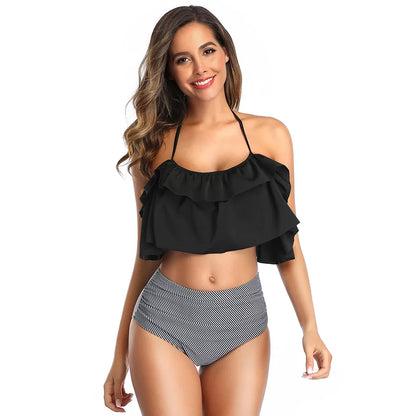 Ruffled Halter High-waist Bikini Set