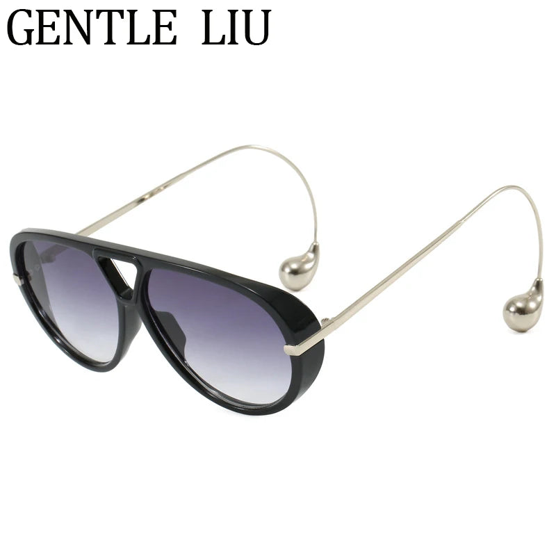 Luxury Punk Oval Sunglasses with Big Frame