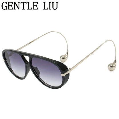 Luxury Punk Oval Sunglasses with Big Frame